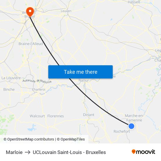 Marloie to UCLouvain Saint-Louis - Bruxelles map