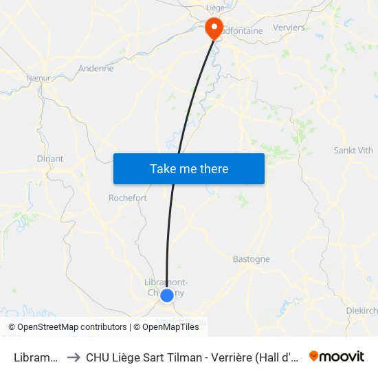 Libramont to CHU Liège Sart Tilman - Verrière (Hall d'entrée) map