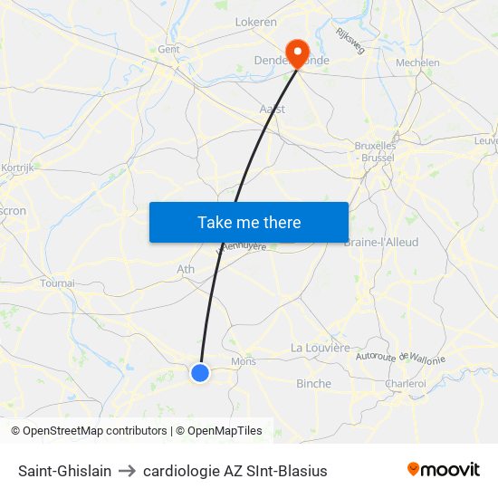 Saint-Ghislain to cardiologie AZ SInt-Blasius map