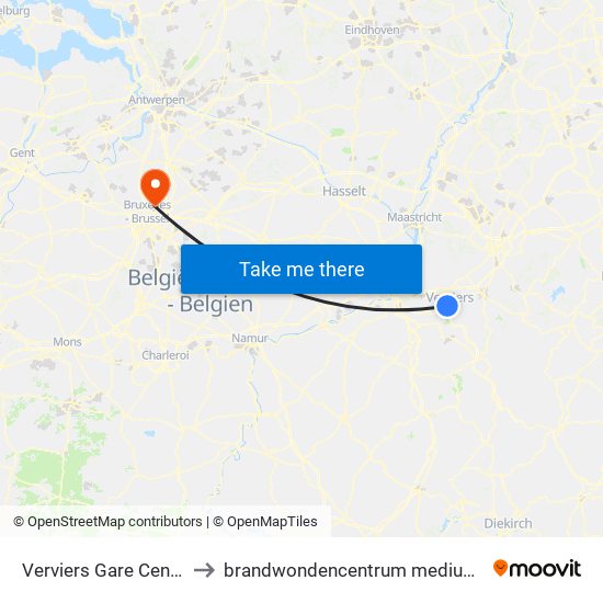 Verviers Gare Centrale to brandwondencentrum medium care map