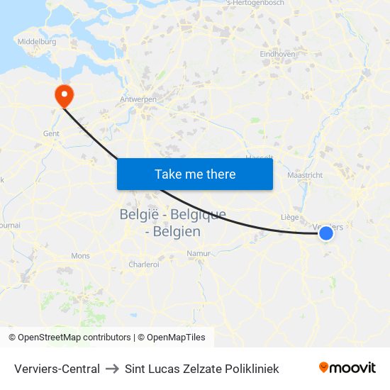 Verviers-Central to Sint Lucas Zelzate Polikliniek map