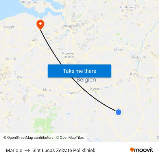 Marloie to Sint Lucas Zelzate Polikliniek map