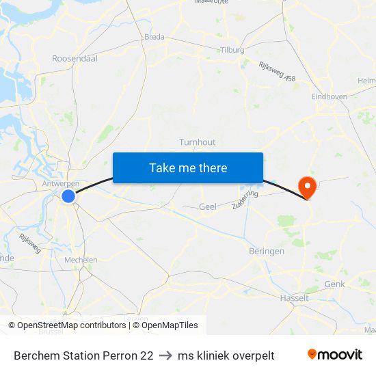 Berchem Station Perron 22 to ms kliniek overpelt map