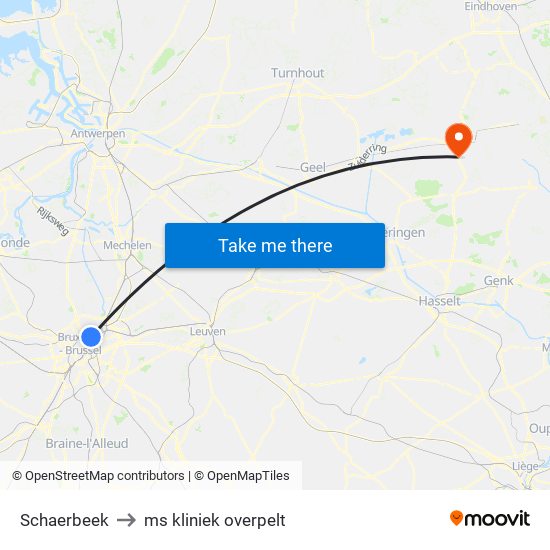 Schaerbeek to ms kliniek overpelt map