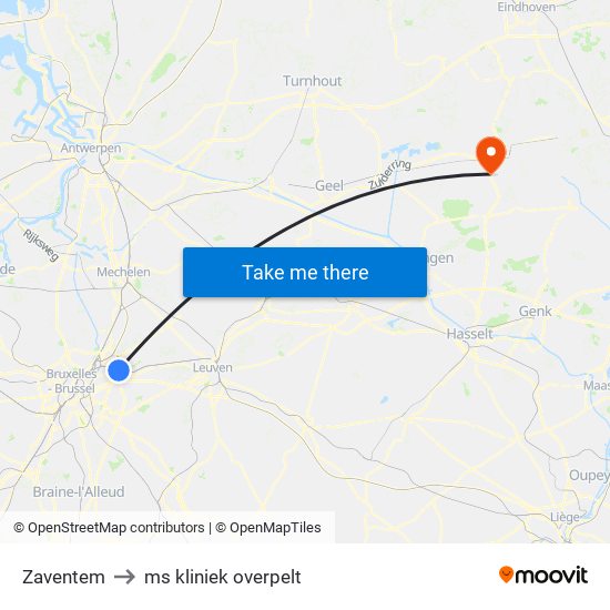 Zaventem to ms kliniek overpelt map