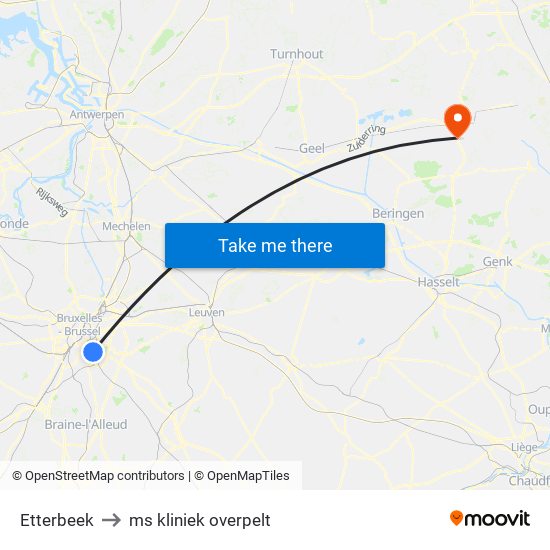 Etterbeek to ms kliniek overpelt map
