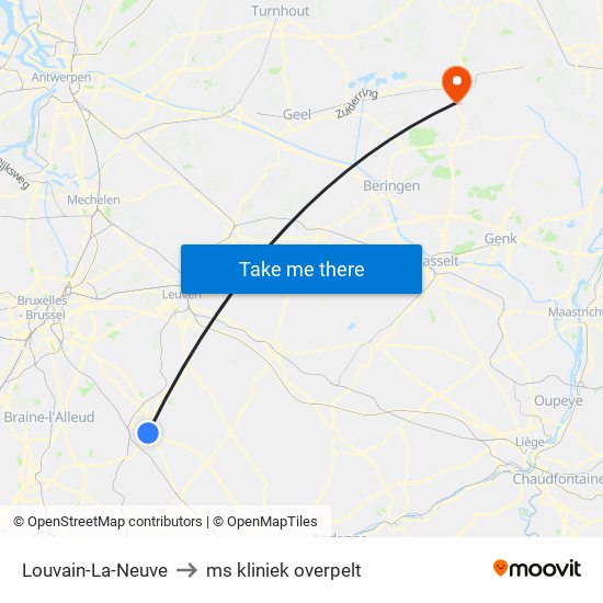 Louvain-La-Neuve to ms kliniek overpelt map