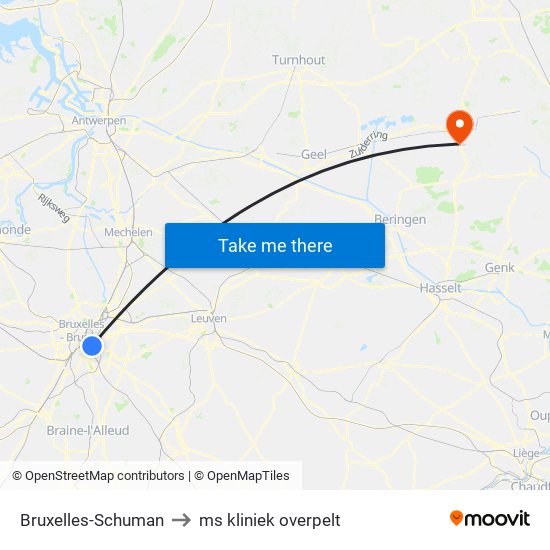 Bruxelles-Schuman to ms kliniek overpelt map