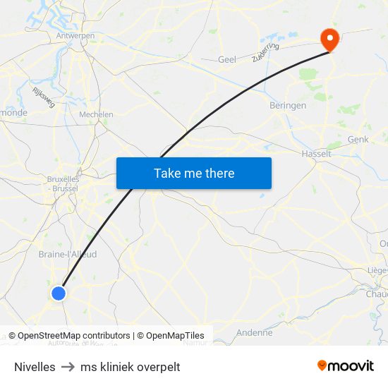 Nivelles to ms kliniek overpelt map