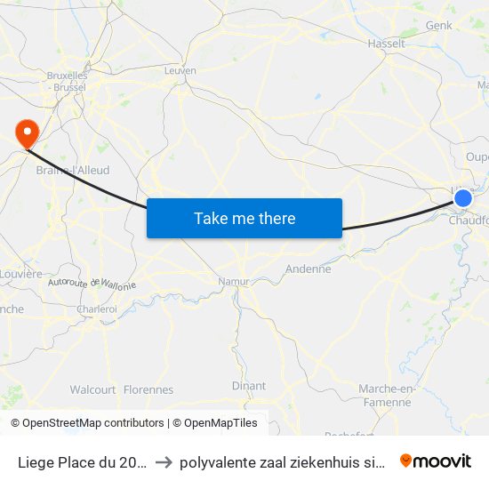 Liege Place du 20 Août to polyvalente zaal ziekenhuis sint-maria map