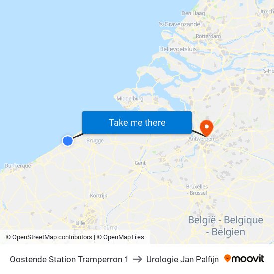 Oostende Station Tramperron 1 to Urologie Jan Palfijn map