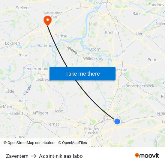 Zaventem to Az sint-niklaas labo map