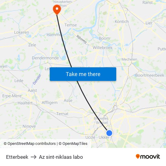 Etterbeek to Az sint-niklaas labo map