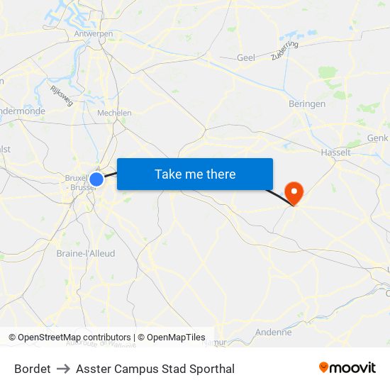 Bordet to Asster Campus Stad Sporthal map