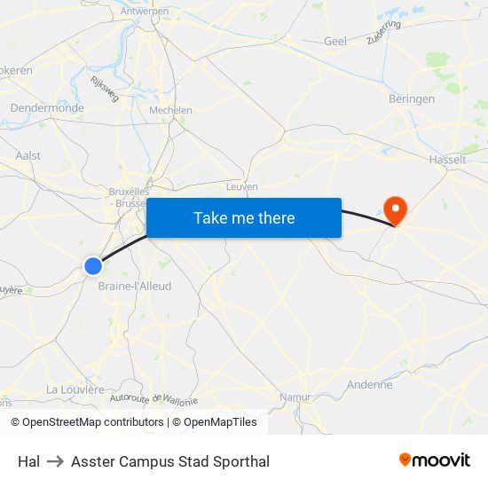 Hal to Asster Campus Stad Sporthal map