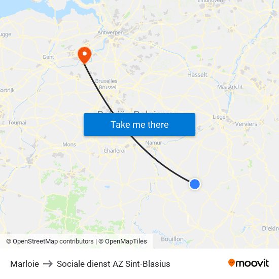 Marloie to Sociale dienst AZ Sint-Blasius map