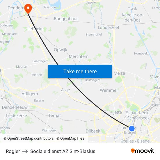 Rogier to Sociale dienst AZ Sint-Blasius map