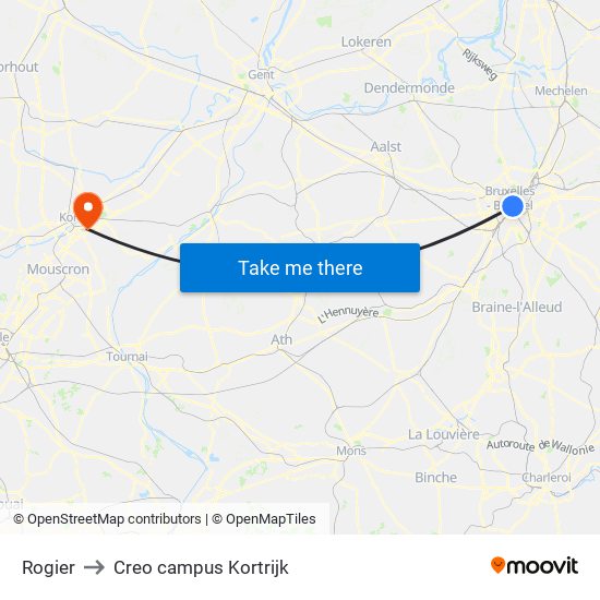Rogier to Creo campus Kortrijk map