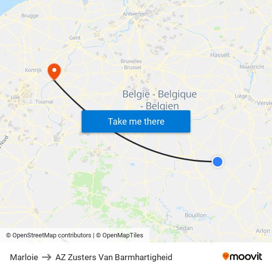Marloie to AZ Zusters Van Barmhartigheid map