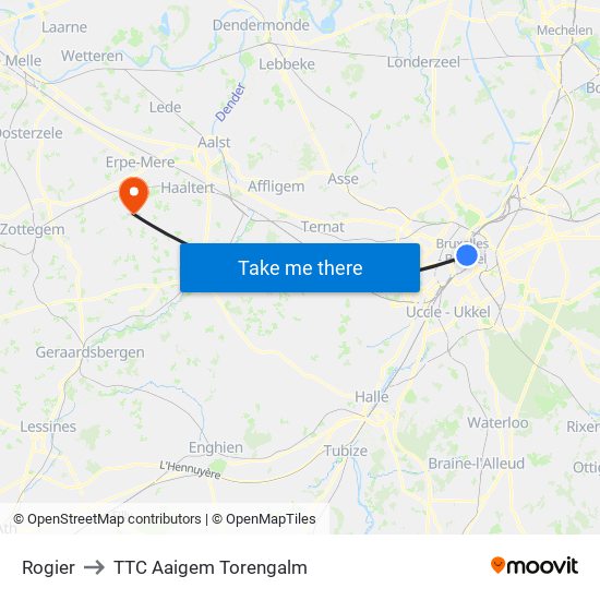Rogier to TTC Aaigem Torengalm map