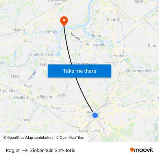 Rogier to Ziekenhuis Sint-Joris map