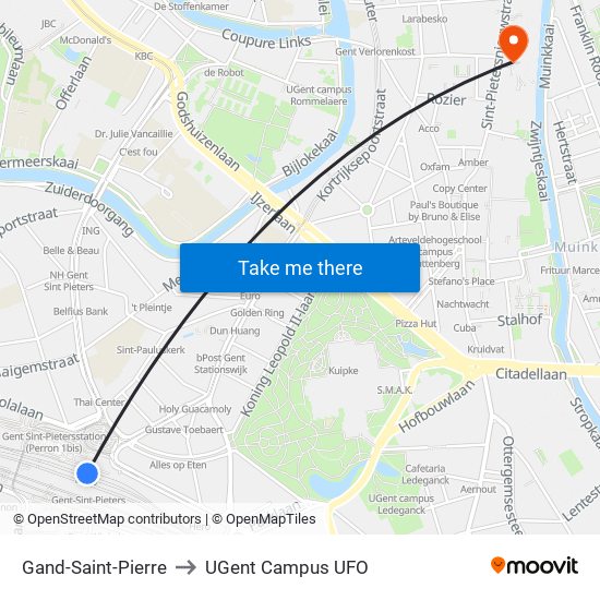 Gand-Saint-Pierre to UGent Campus UFO map