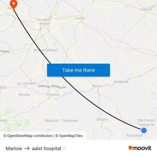 Marloie to aalst hospital 🏥 map