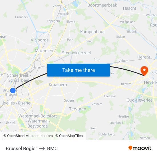 Brussel Rogier to BMC map