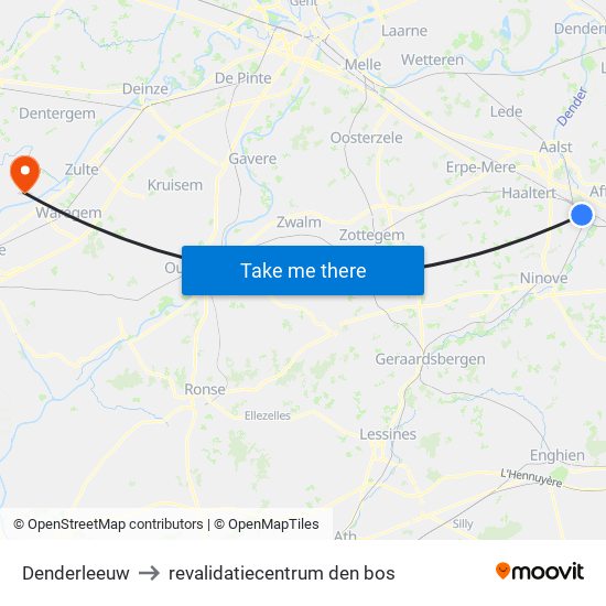 Denderleeuw to revalidatiecentrum den bos map