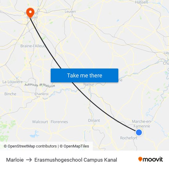 Marloie to Erasmushogeschool Campus Kanal map