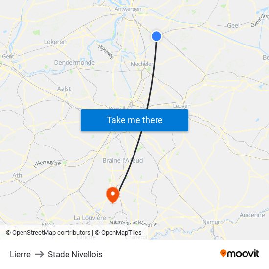 Lierre to Stade Nivellois map