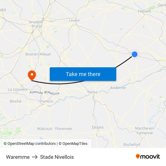 Waremme to Stade Nivellois map