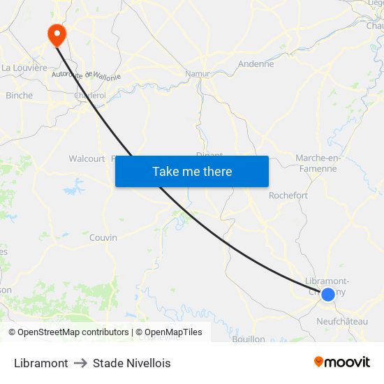 Libramont to Stade Nivellois map