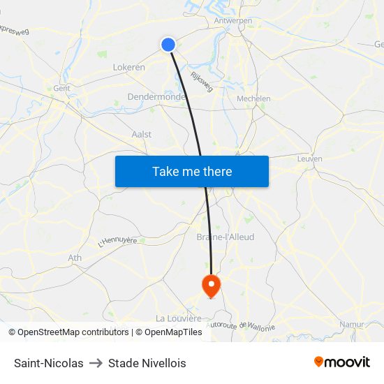 Saint-Nicolas to Stade Nivellois map