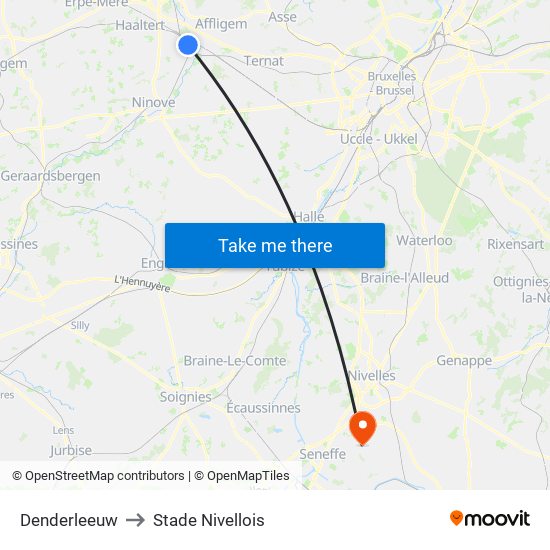 Denderleeuw to Stade Nivellois map