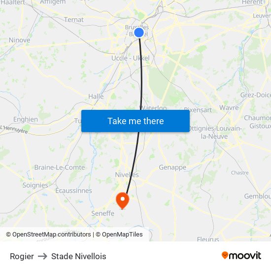 Rogier to Stade Nivellois map