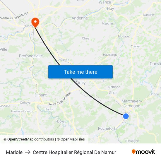 Marloie to Centre Hospitalier Régional De Namur map