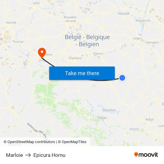 Marloie to Epicura Hornu map
