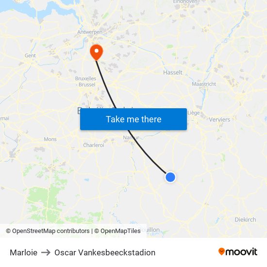 Marloie to Oscar Vankesbeeckstadion map