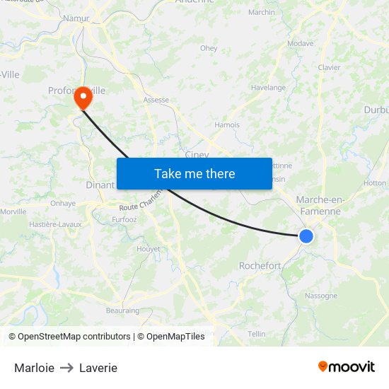 Marloie to Laverie map