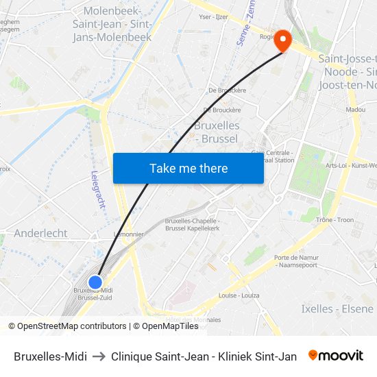 Bruxelles-Midi to Clinique Saint-Jean - Kliniek Sint-Jan map
