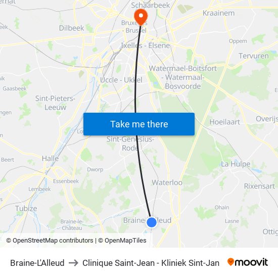 Braine-L'Alleud to Clinique Saint-Jean - Kliniek Sint-Jan map