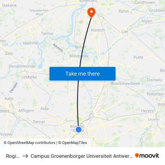 Rogier to Campus Groenenborger Universiteit Antwerpen map
