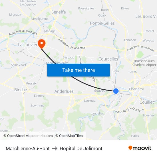 Marchienne-Au-Pont to Hôpital De Jolimont map