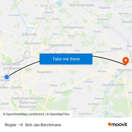 Rogier to Sint-Jan Berchmans map