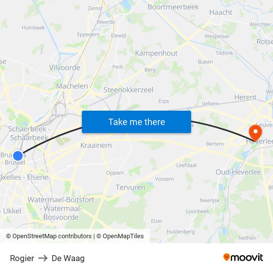 Rogier to De Waag map