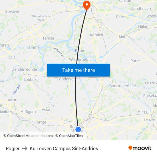 Rogier to Ku Leuven Campus Sint-Andries map