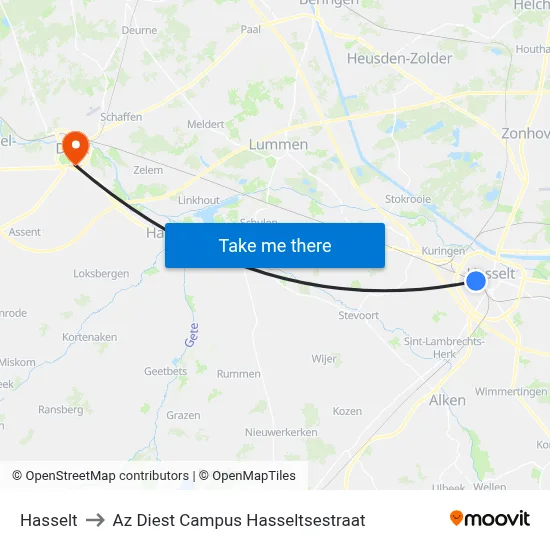 Hasselt to Az Diest Campus Hasseltsestraat map