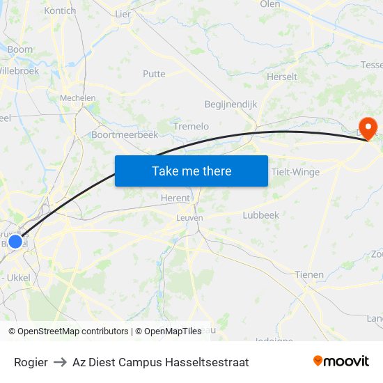 Rogier to Az Diest Campus Hasseltsestraat map