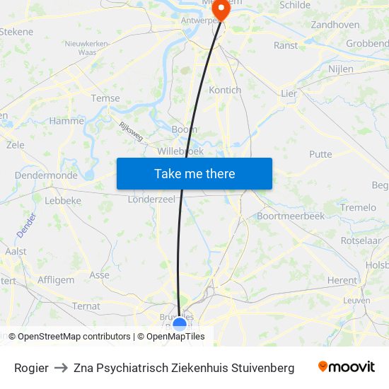 Rogier to Zna Psychiatrisch Ziekenhuis Stuivenberg map